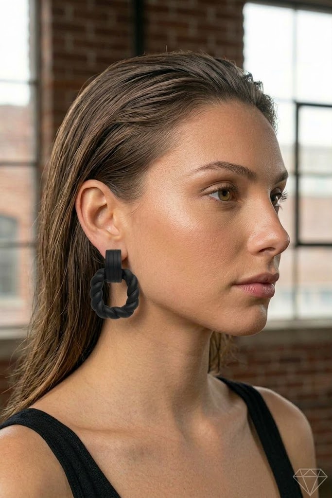 Black Twisted Rope Hoop Earrings – Matte Finish