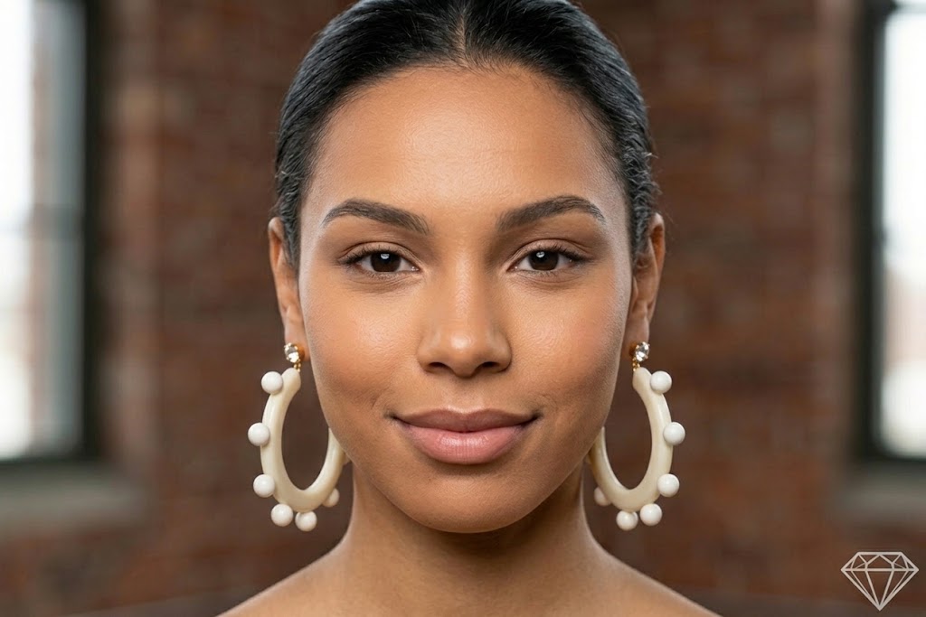 Primakind Title: Women's Beaded Off-White Hoop Earrings