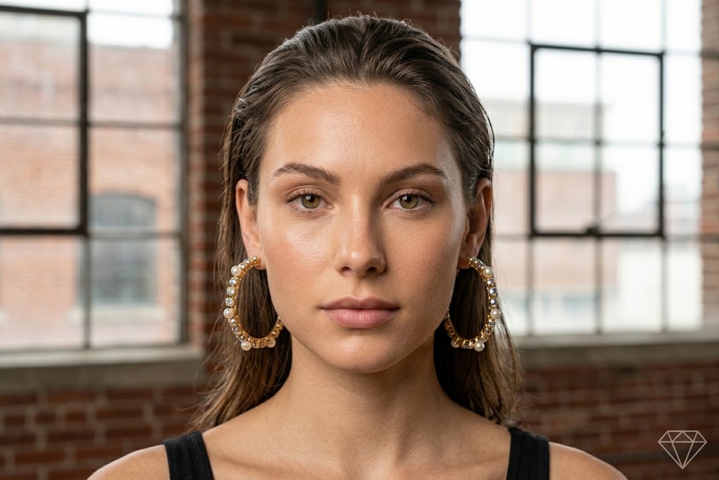 Primakind Women's Pearl and Crystal Embellished Gold Tone Hoop Earrings