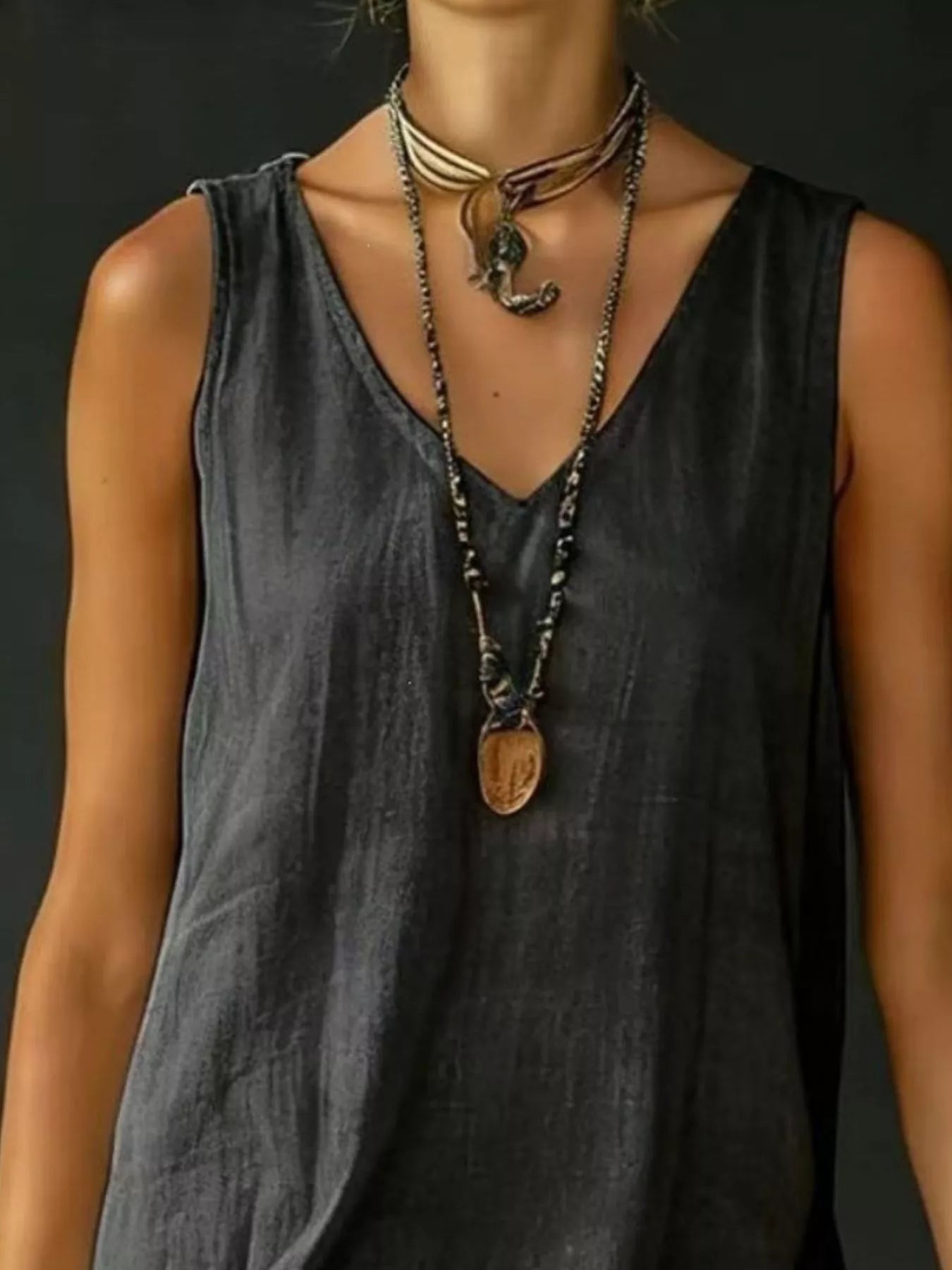 Primakind Full Size Ruffled Hem V-Neck Sleeveless Dress Plus Size