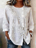 Primakind Full Size Floral Embroidered Button-Down Shirt Plus Size