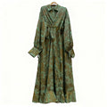 Primakind Floral Jacquard Wrap Dress | Collared Tie-Sleeve Maxi Dress
