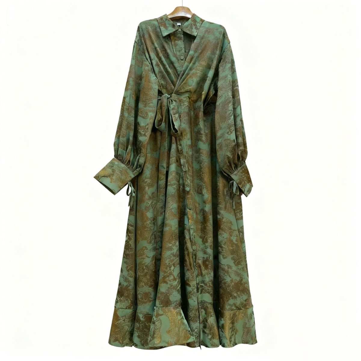 Primakind Floral Jacquard Wrap Dress | Collared Tie-Sleeve Maxi Dress