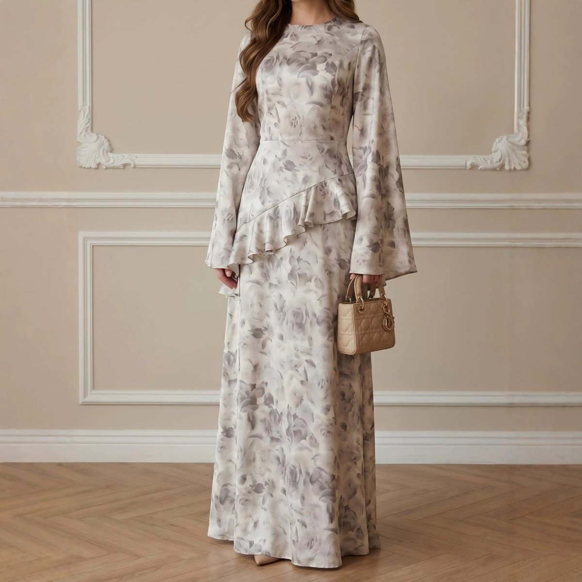 PrimaKind Floral Satin Maxi Dress