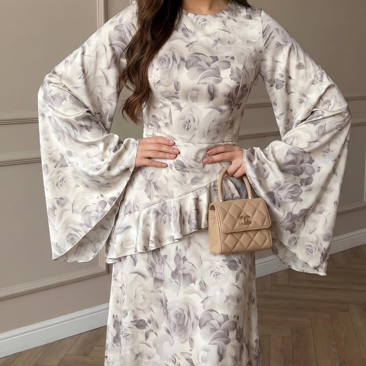 PrimaKind Floral Satin Maxi Dress