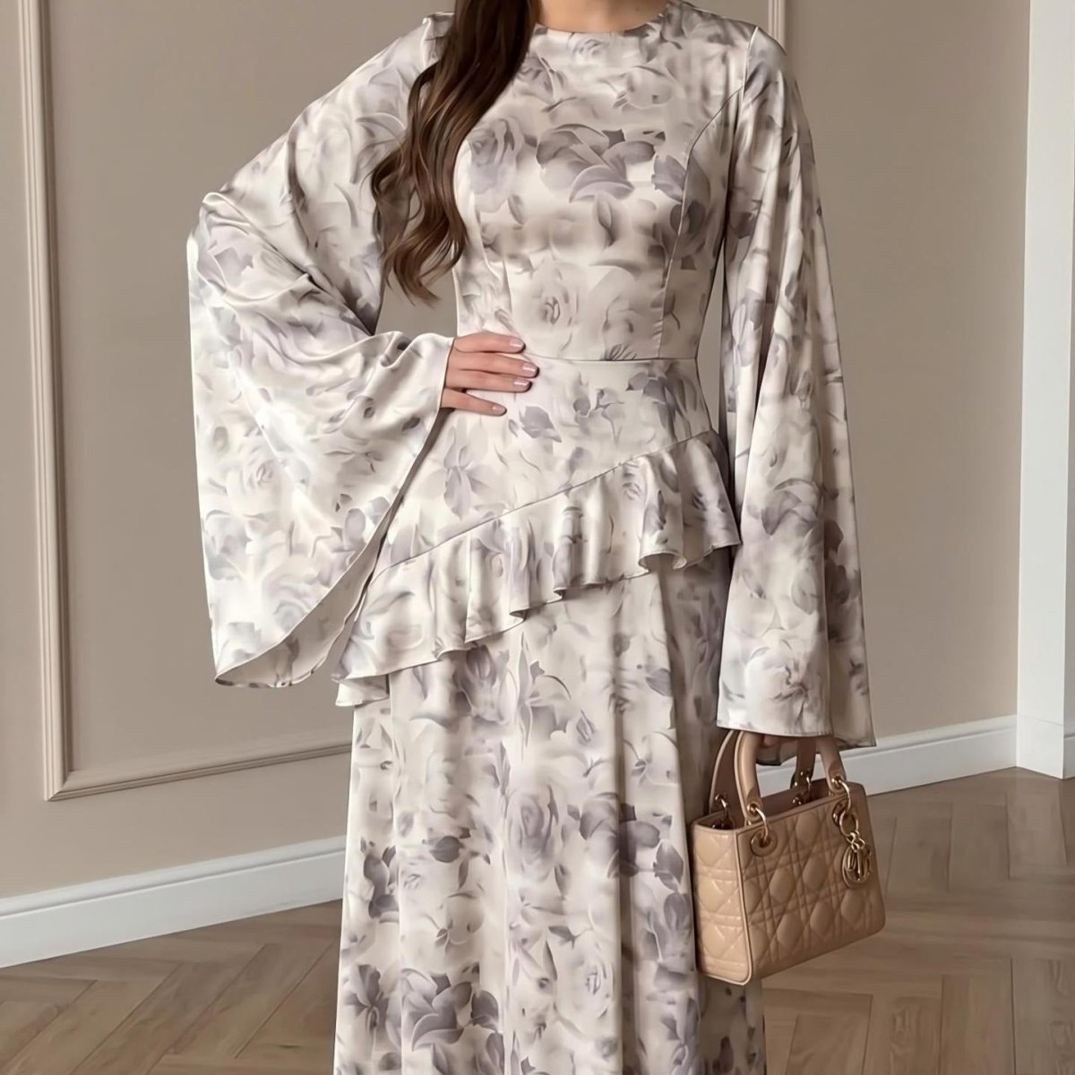 PrimaKind Floral Satin Maxi Dress