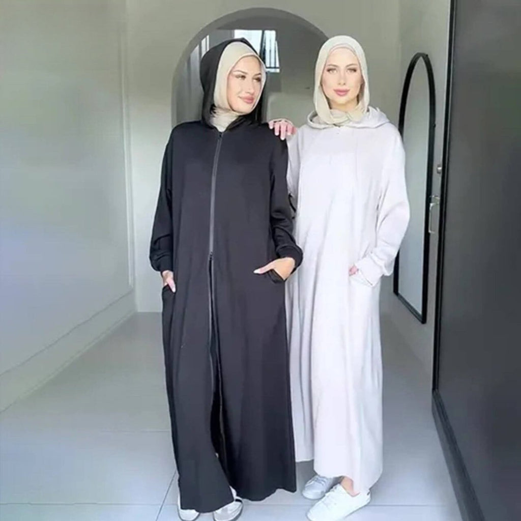 Primakind Hooded Zip-Front Abaya with Pockets