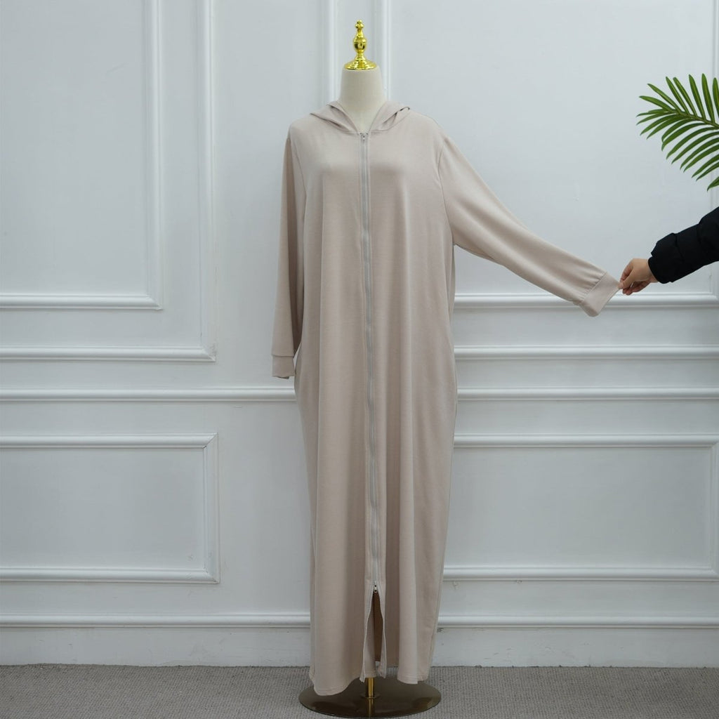 Primakind Hooded Zip-Front Abaya with Pockets