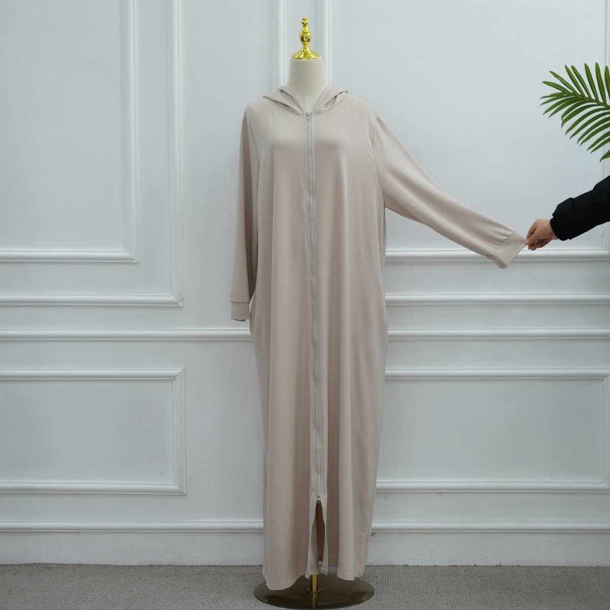 Primakind Hooded Zip-Front Abaya with Pockets