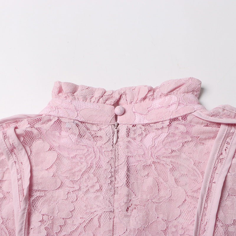 Primakind Lace Stand Collar Bell Sleeve Maxi Dress