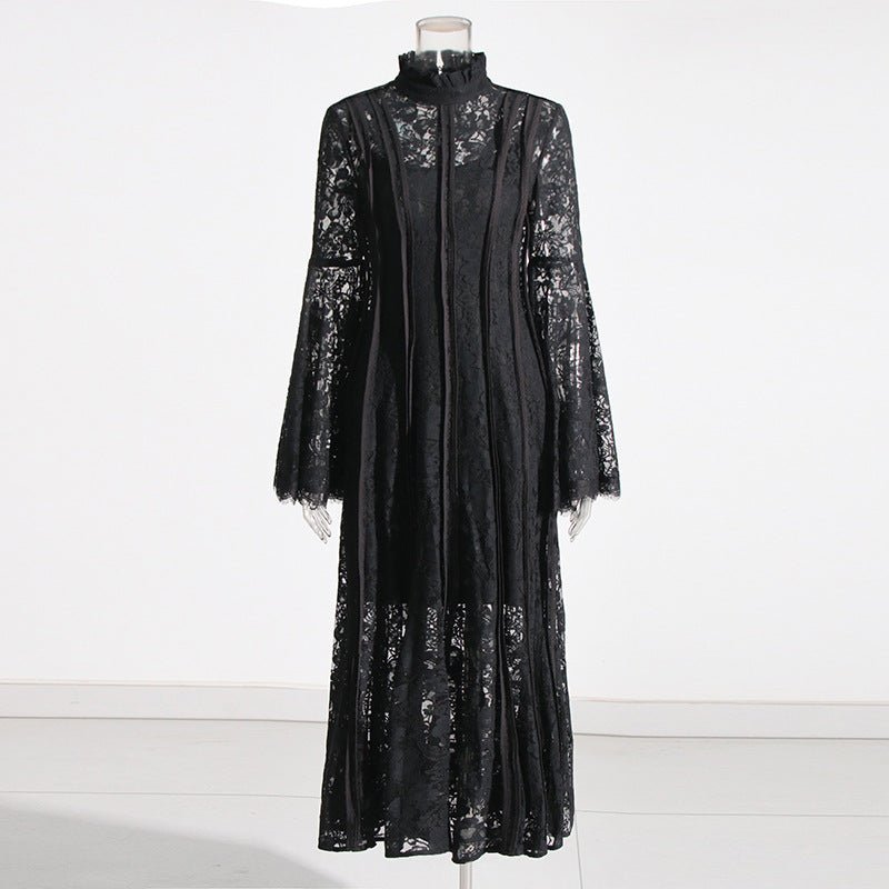 Primakind Lace Stand Collar Bell Sleeve Maxi Dress