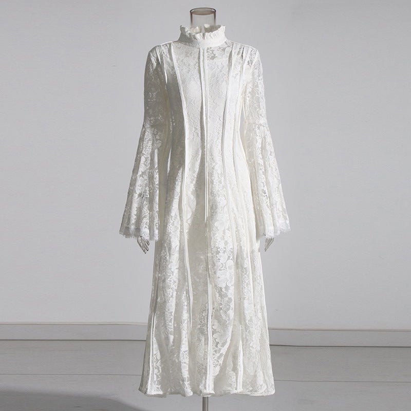 Primakind Lace Stand Collar Bell Sleeve Maxi Dress