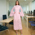 Primakind Lace Stand Collar Bell Sleeve Maxi Dress