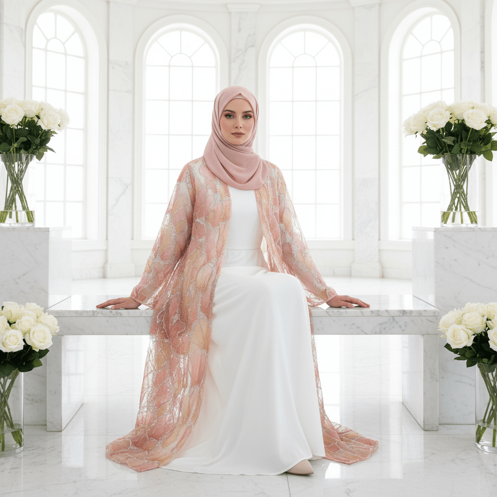 Primakind Petal Glow Hand-Embroidered Open Abaya Secret Garden Series