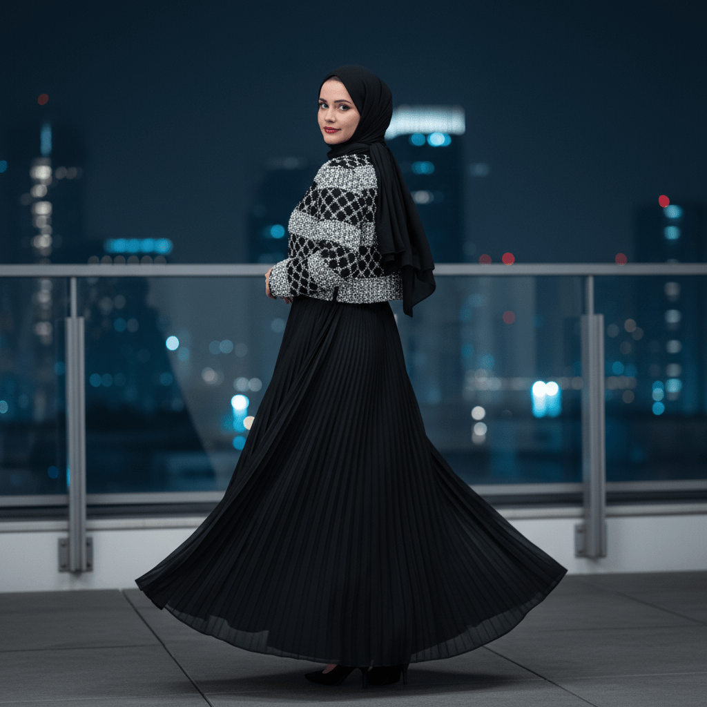Primakind Luxury Pearl Beaded Diamond Grid Jacket & Pleated Dress Set