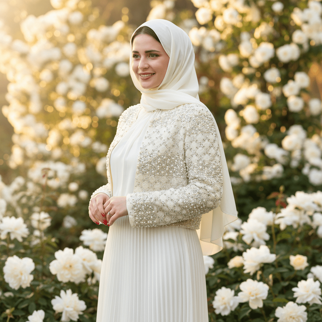 Primakind Luxury Pearl Beaded Diamond Grid Jacket & Pleated Dress Set