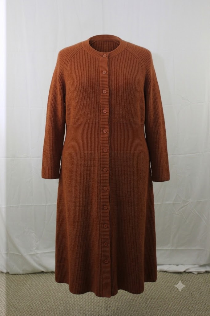 Primakind Women's Ribbed Knit Button-Front Midi Sweater Dress
