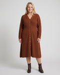 Primakind Women's Ribbed Knit Button-Front Midi Sweater Dress