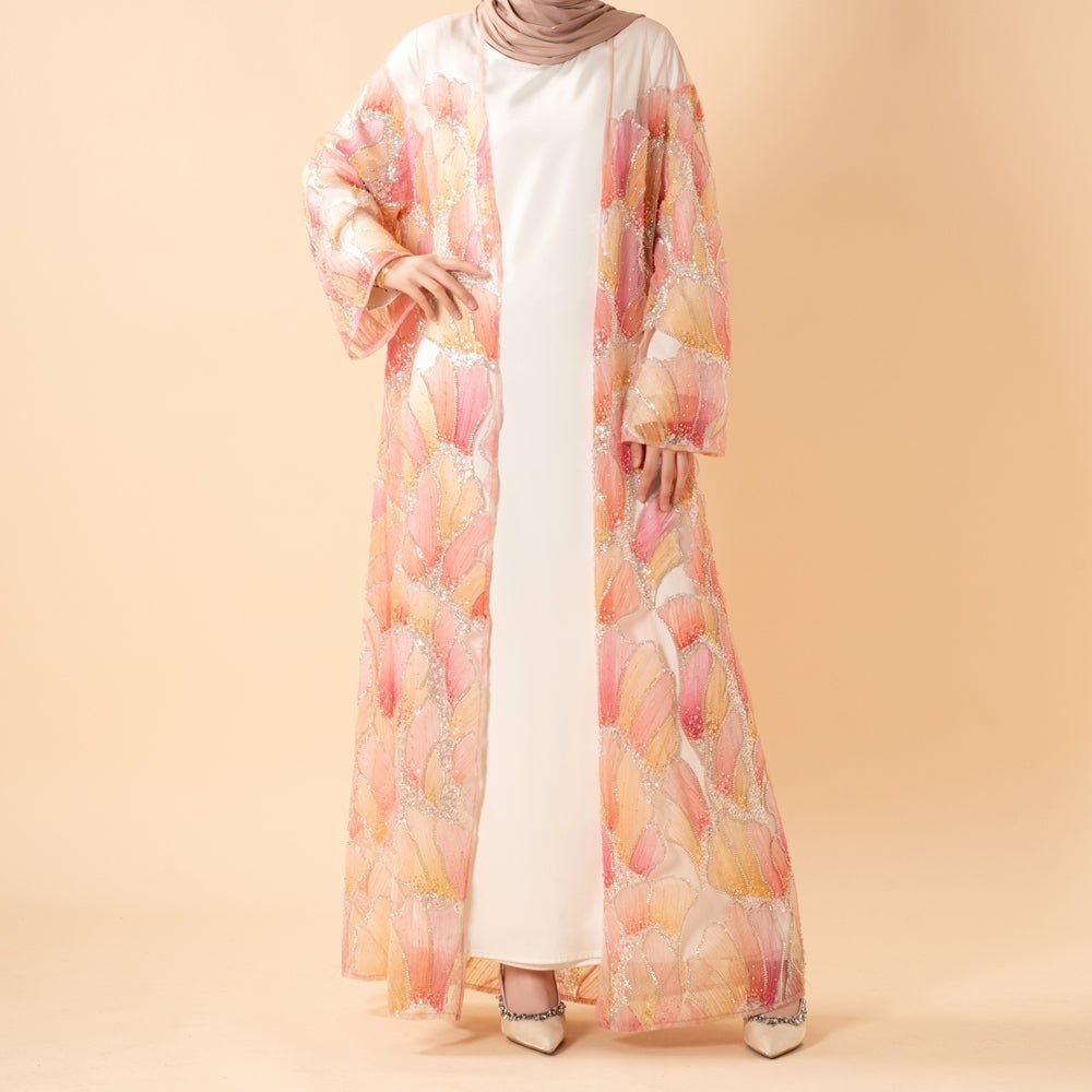 Primakind Petal Glow Hand-Embroidered Open Abaya Secret Garden Series