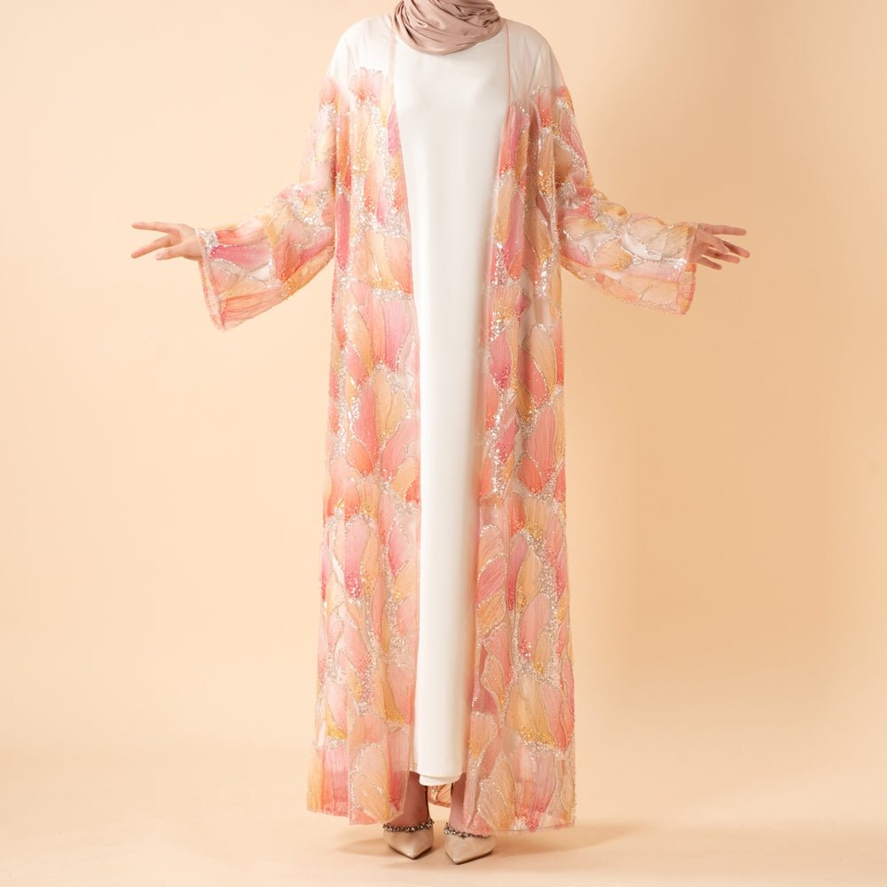 Primakind Petal Glow Hand-Embroidered Open Abaya Secret Garden Series