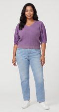 Primakind Women's Ribbed V-Neck Puff Sleeve Sweater Top