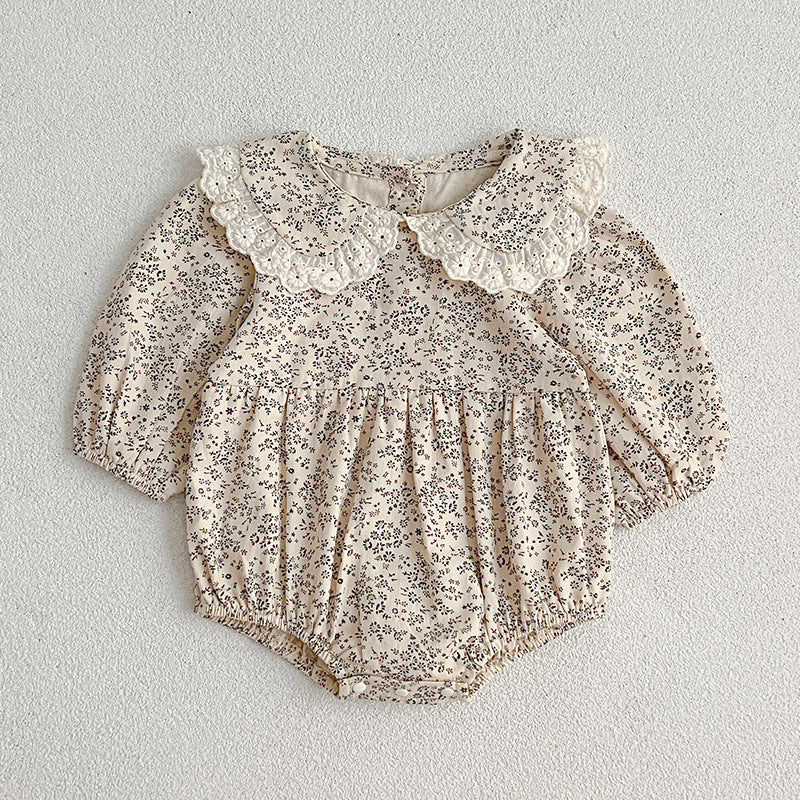 Adorable Baby Lace Collar Romper And Floral Print Girls’ Dress – Princess Sister Matching Set