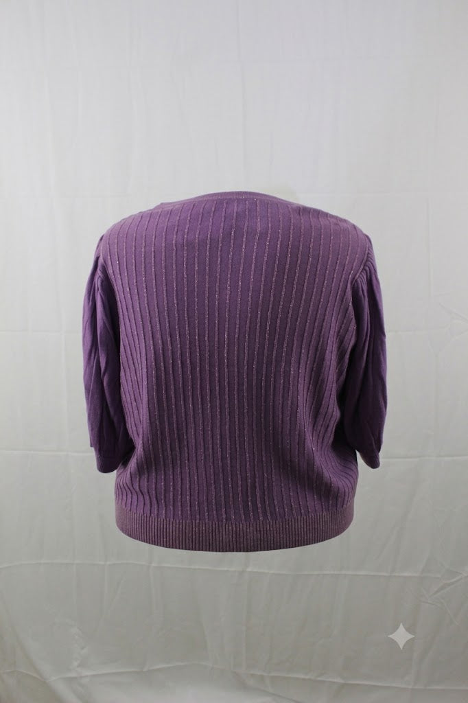 Primakind Women's Ribbed V-Neck Puff Sleeve Sweater Top