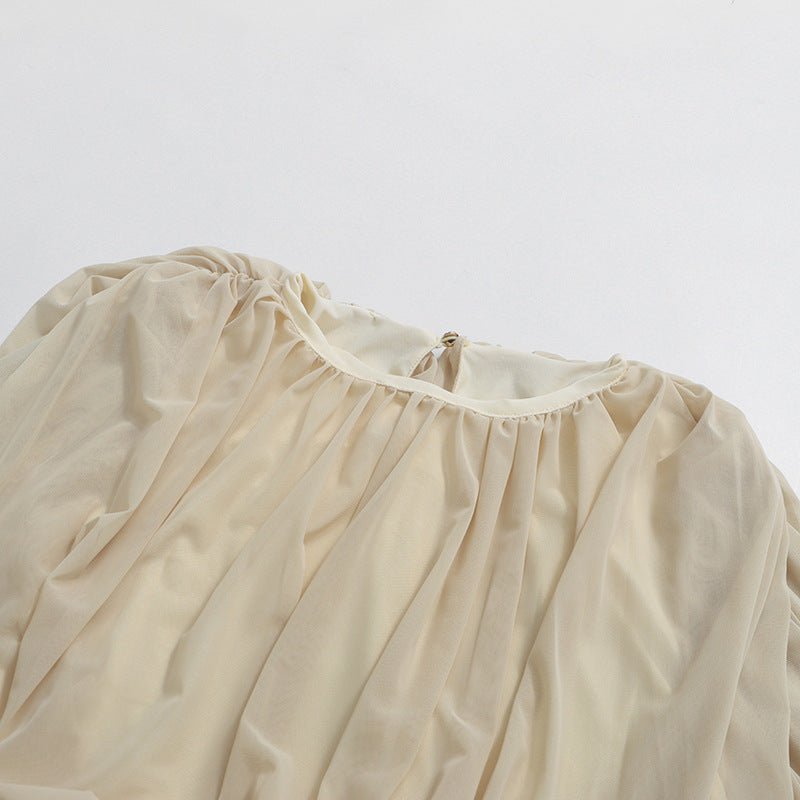 Primakind Round Neck Ruched Bodice Lantern Sleeve Floor-Length Dress