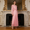 Primakind Round Neck Ruched Bodice Lantern Sleeve Floor-Length Dress