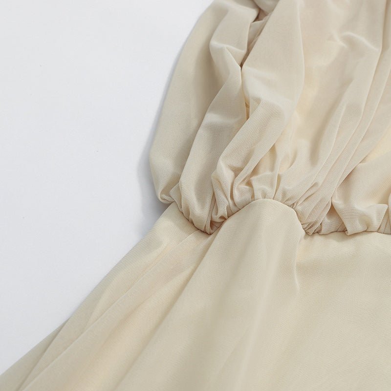 Primakind Round Neck Ruched Bodice Lantern Sleeve Floor-Length Dress