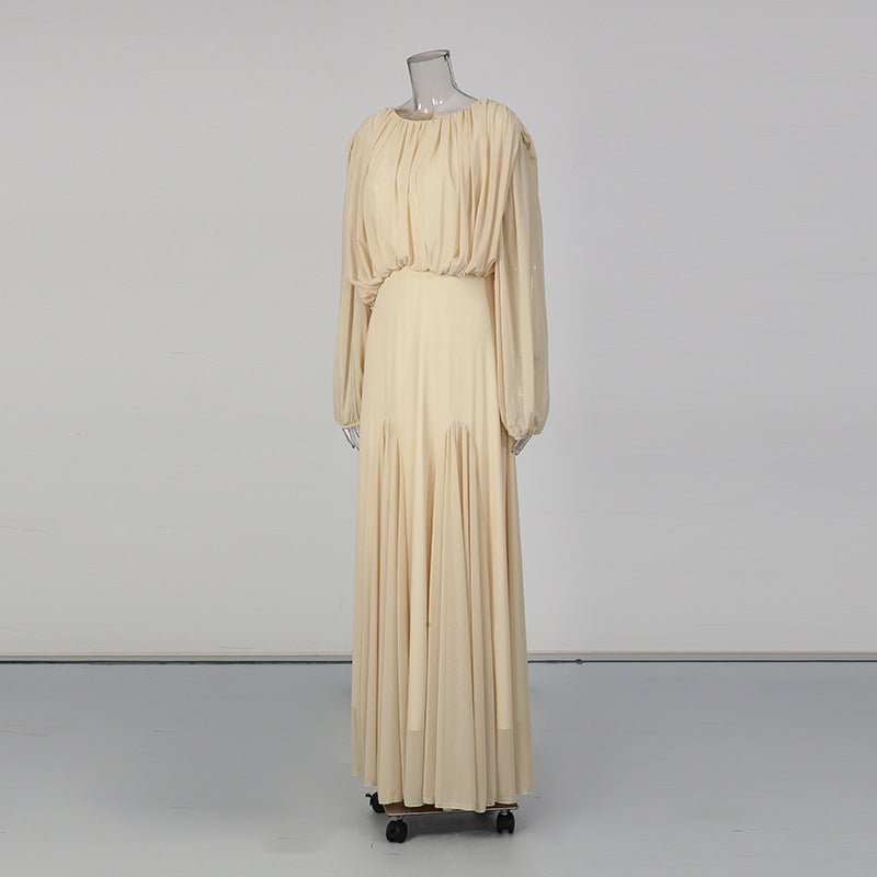 Primakind Round Neck Ruched Bodice Lantern Sleeve Floor-Length Dress
