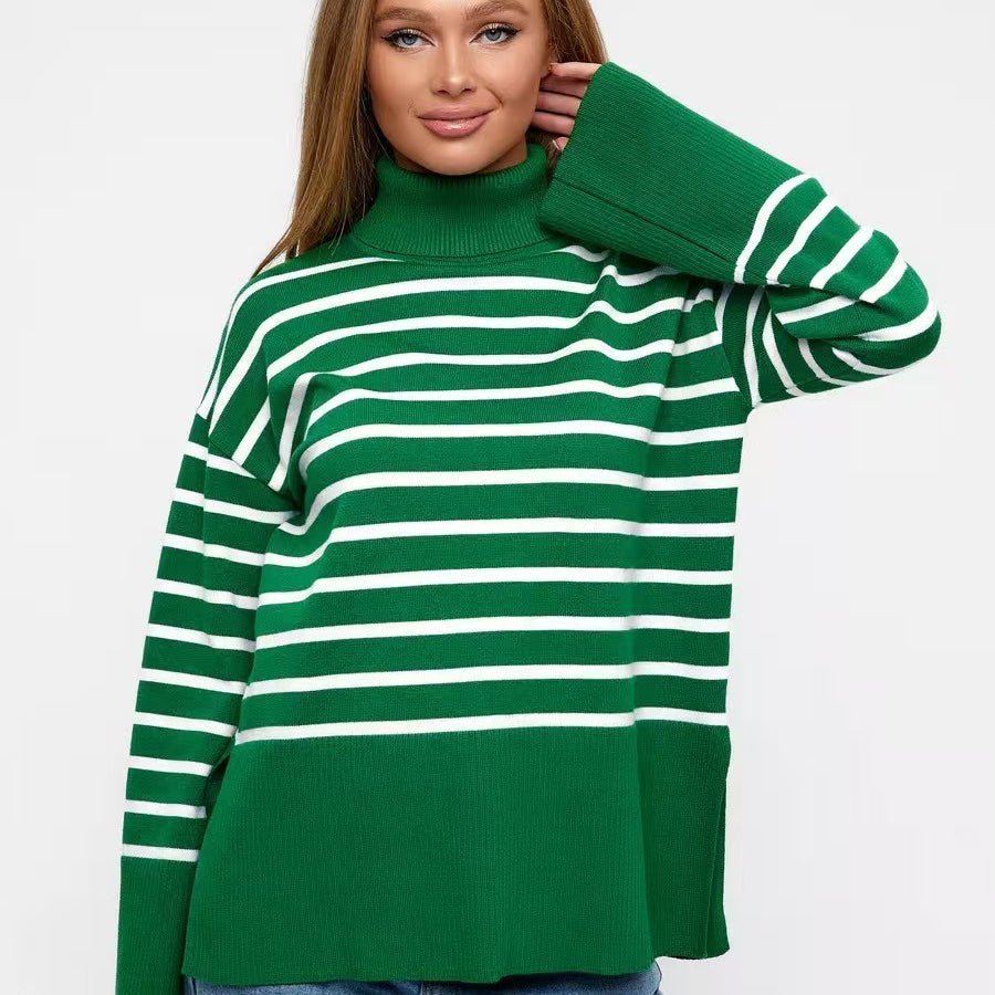 Primakind Striped Turtleneck Sweater Oversized Colorblock Pullover