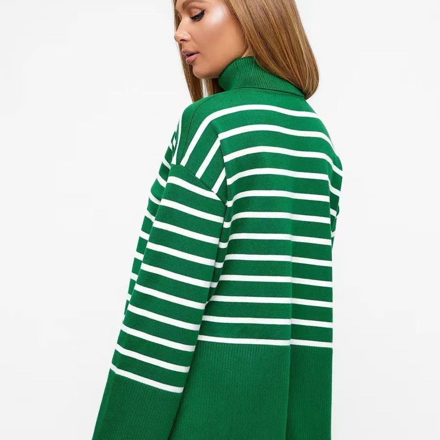 Primakind Striped Turtleneck Sweater Oversized Colorblock Pullover