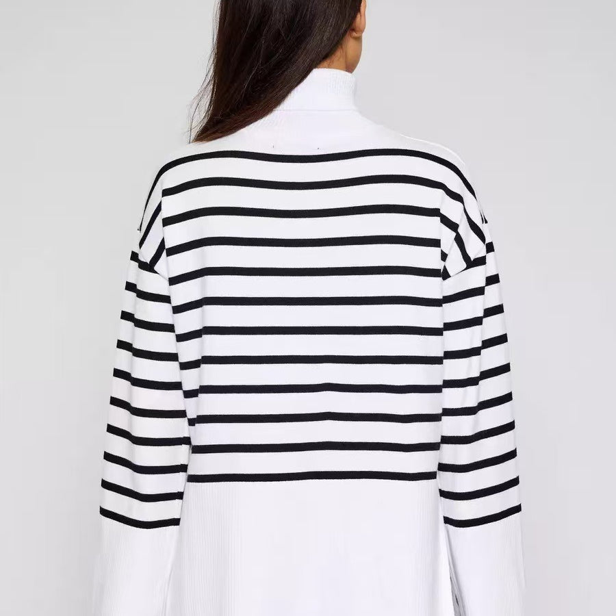 Primakind Striped Turtleneck Sweater Oversized Colorblock Pullover