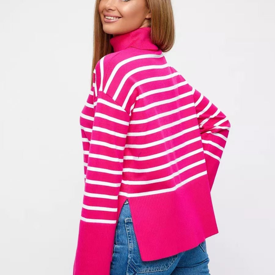 Primakind Striped Turtleneck Sweater Oversized Colorblock Pullover