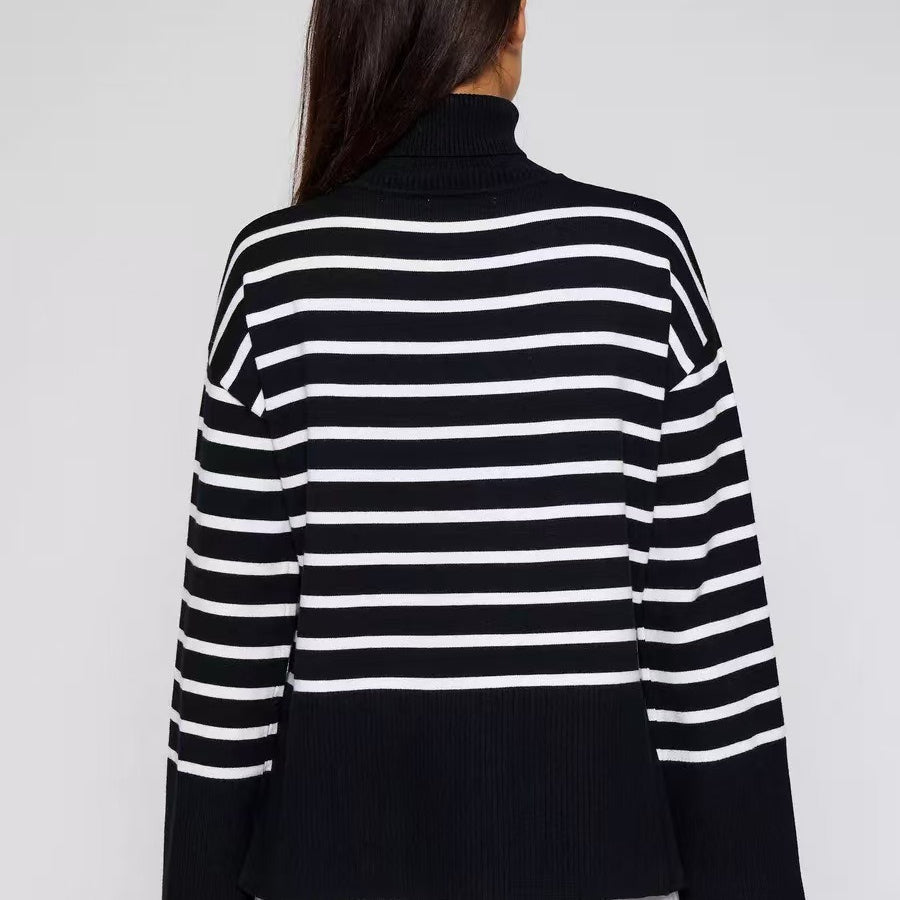 Primakind Striped Turtleneck Sweater Oversized Colorblock Pullover