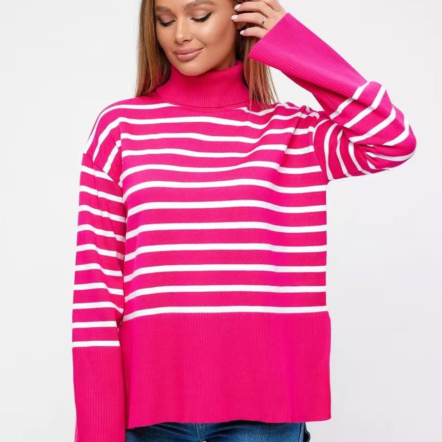 Primakind Striped Turtleneck Sweater Oversized Colorblock Pullover