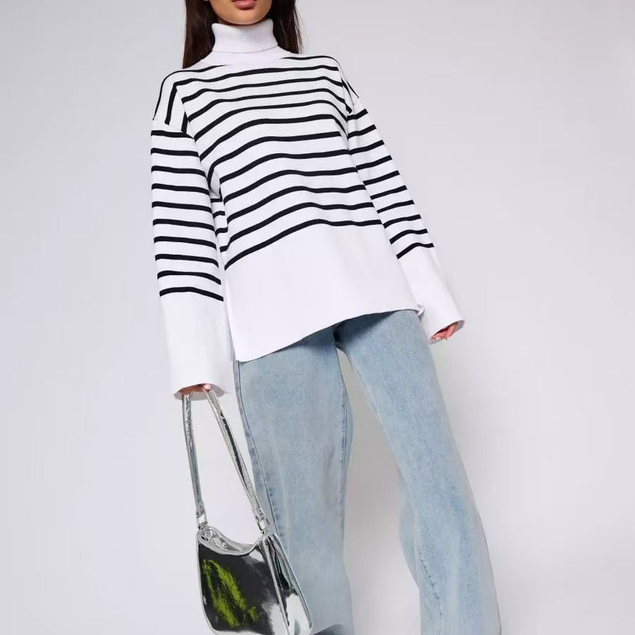 Primakind Striped Turtleneck Sweater Oversized Colorblock Pullover