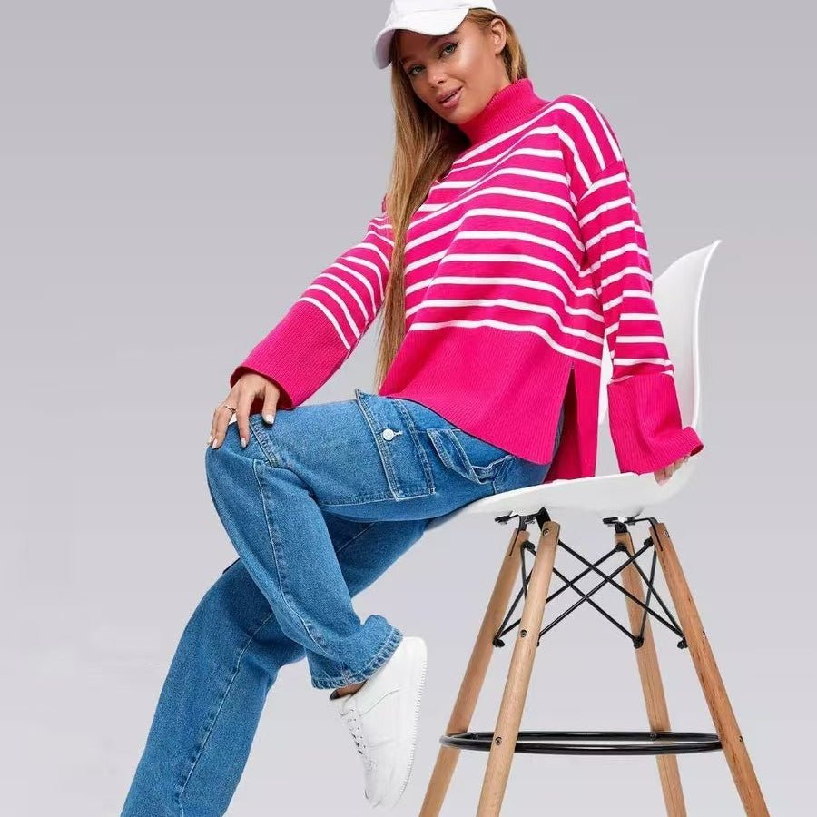 Primakind Striped Turtleneck Sweater Oversized Colorblock Pullover