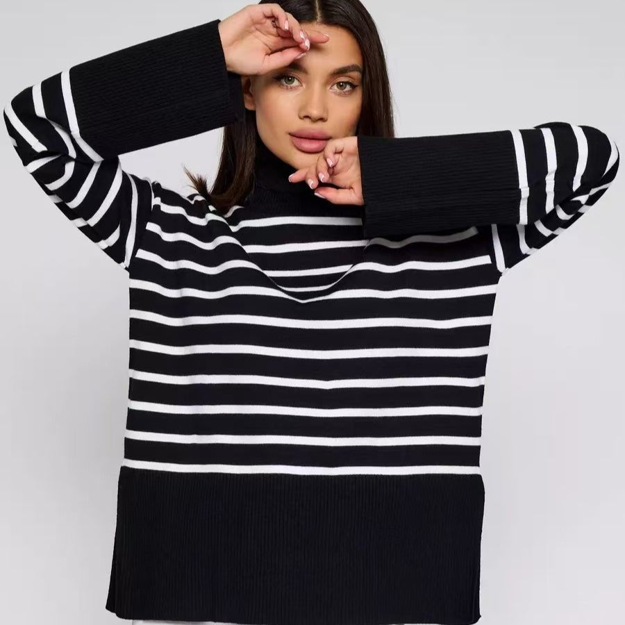 Primakind Striped Turtleneck Sweater Oversized Colorblock Pullover