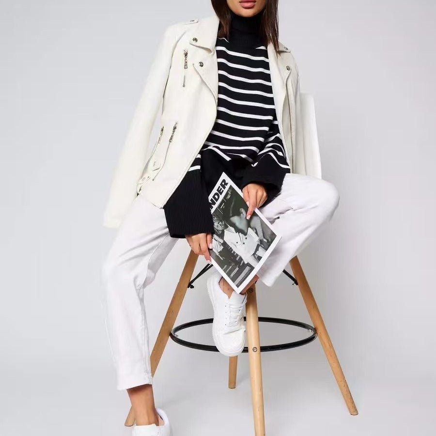 Primakind Striped Turtleneck Sweater Oversized Colorblock Pullover