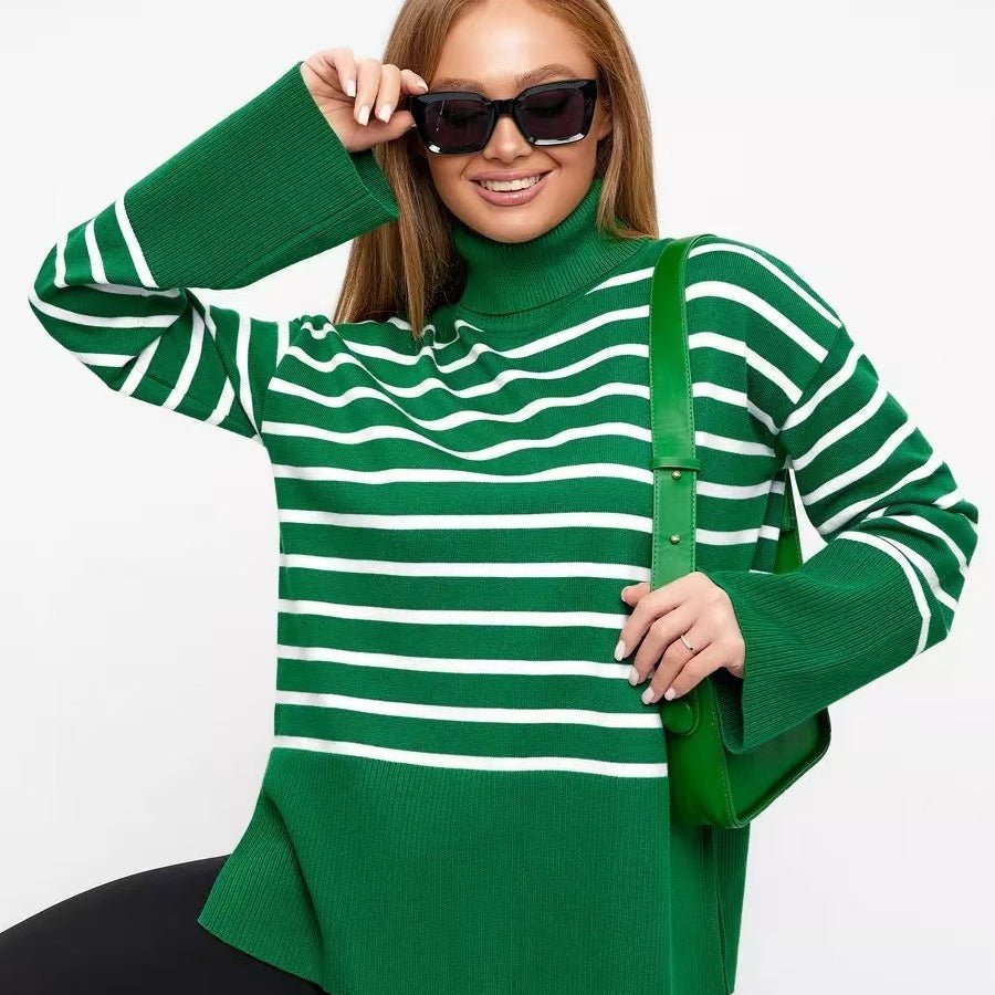 Primakind Striped Turtleneck Sweater Oversized Colorblock Pullover