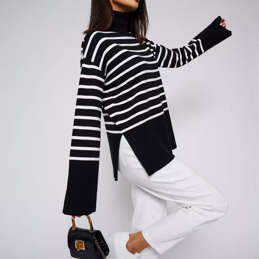 Primakind Striped Turtleneck Sweater Oversized Colorblock Pullover