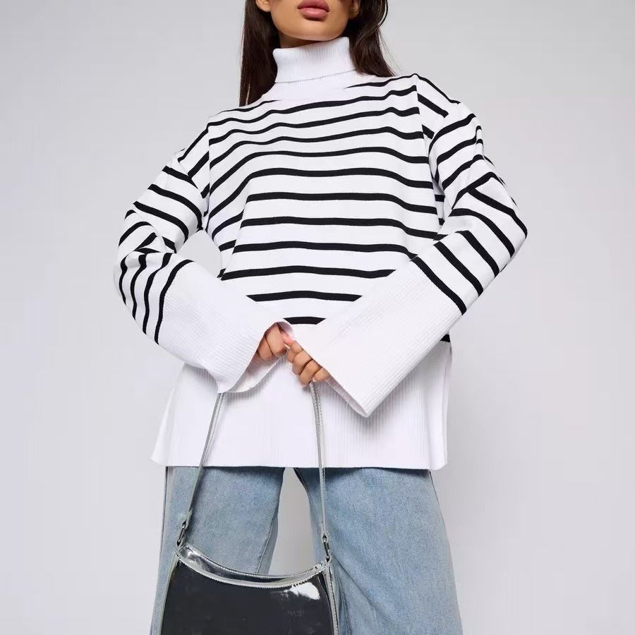 Primakind Striped Turtleneck Sweater Oversized Colorblock Pullover