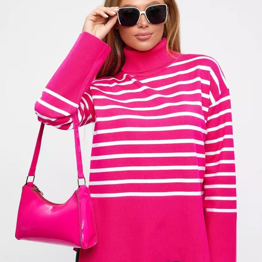 Primakind Striped Turtleneck Sweater Oversized Colorblock Pullover