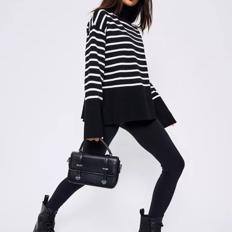 Primakind Striped Turtleneck Sweater Oversized Colorblock Pullover