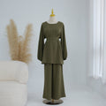 Textured Longline Top & Wide-Leg Trouser Set(MS455)