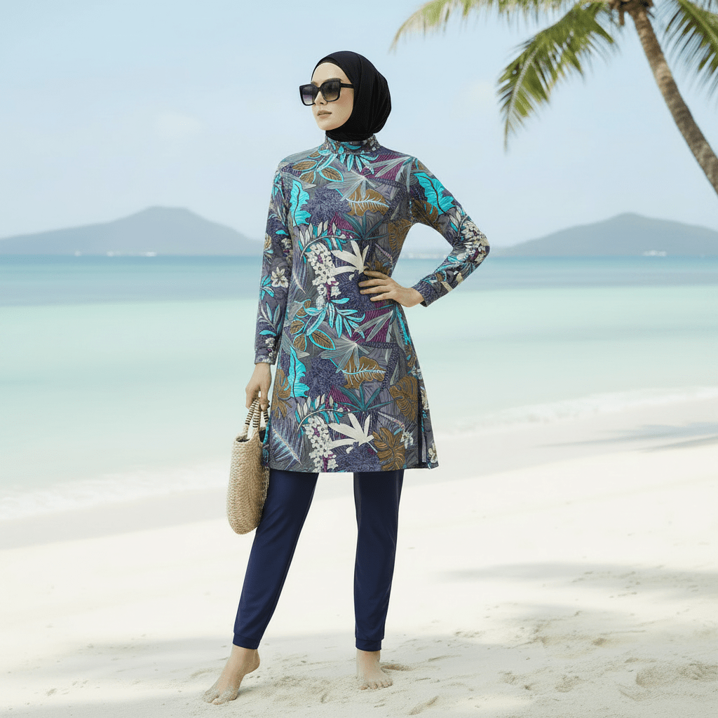 Primakind Tropical Print Modest Burkini Swimsuit Set