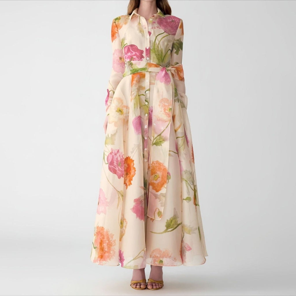 Watercolour Floral Shirt Maxi Dress(MS414)