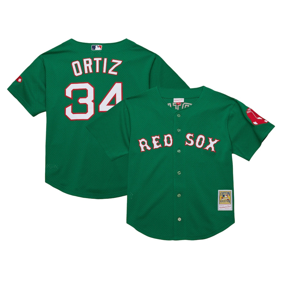Youth Boston Red Sox David Ortiz Mitchell & Ness Green Cooperstown Collection Mesh Batting Practice Jersey